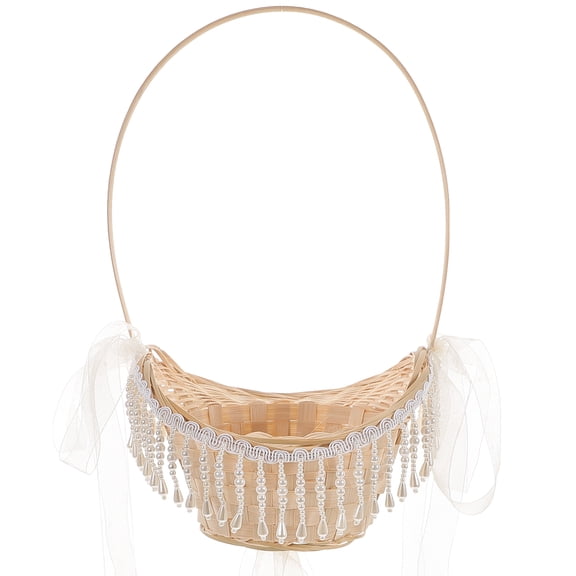 Worgeous  Birthday Wedding Flower Basket Rustic Farmhouse Style Woven White Bamboo 34X25X20