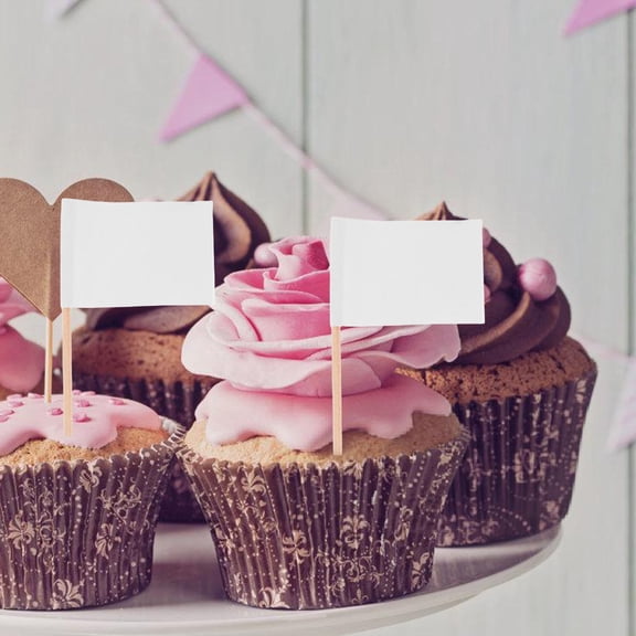 Worgeous White Blank Flag Cake Toppers Decorations with Toothpicks for Cake Cupcake and Fruit Picks 100pcs Set