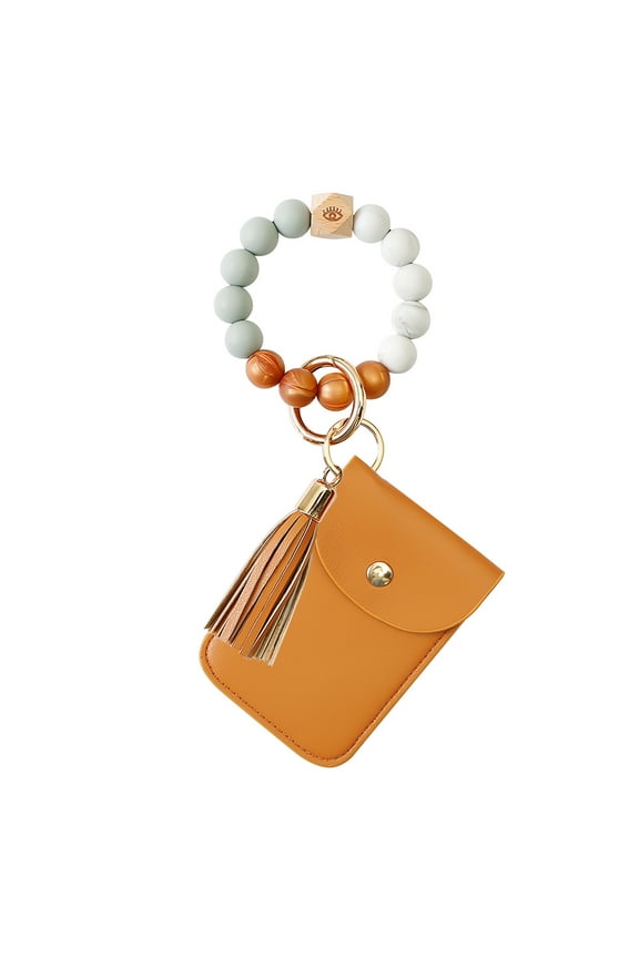 Brown Bracelet with Card Pouch Ring Holder Keychain Wallet Wrist Strap