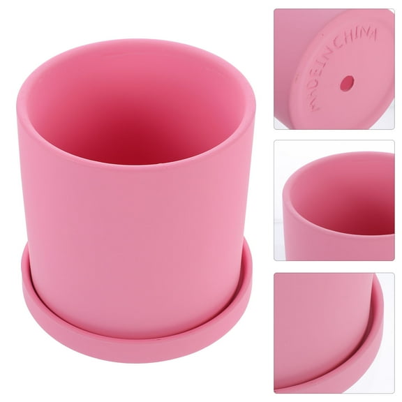 CIMAXIC Glazed Flower Pot Ceramic Planter Succulent Plant Flowerpot Pink Ceramics 1Pcs