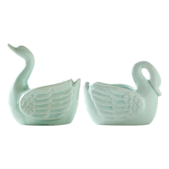 SWETRACE Swan Shaped Porcelain Flower Pots, Cyan, Set of 2 Decorative for Indoor and Outdoor Use