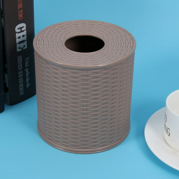 Worgeous Classical Tissue Box Round Napkin Holder for Tissue Storage in Brown Plastic