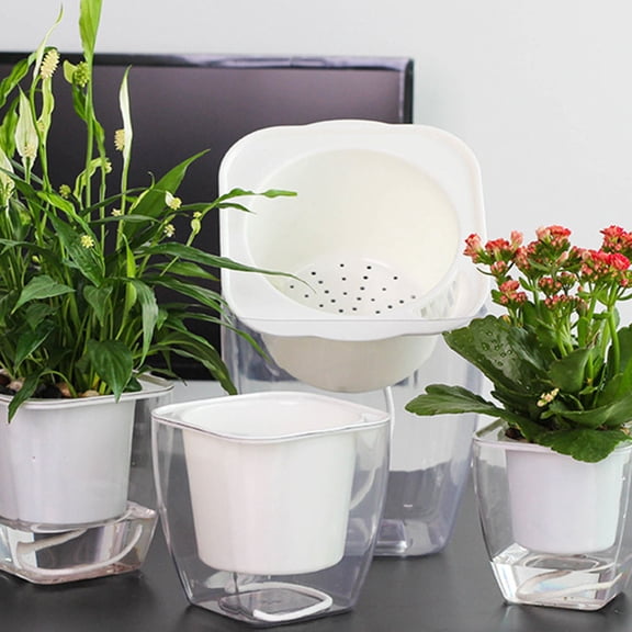 Worgeous  Clear Decorative Planter Self Watering Pot Indoor Pots White