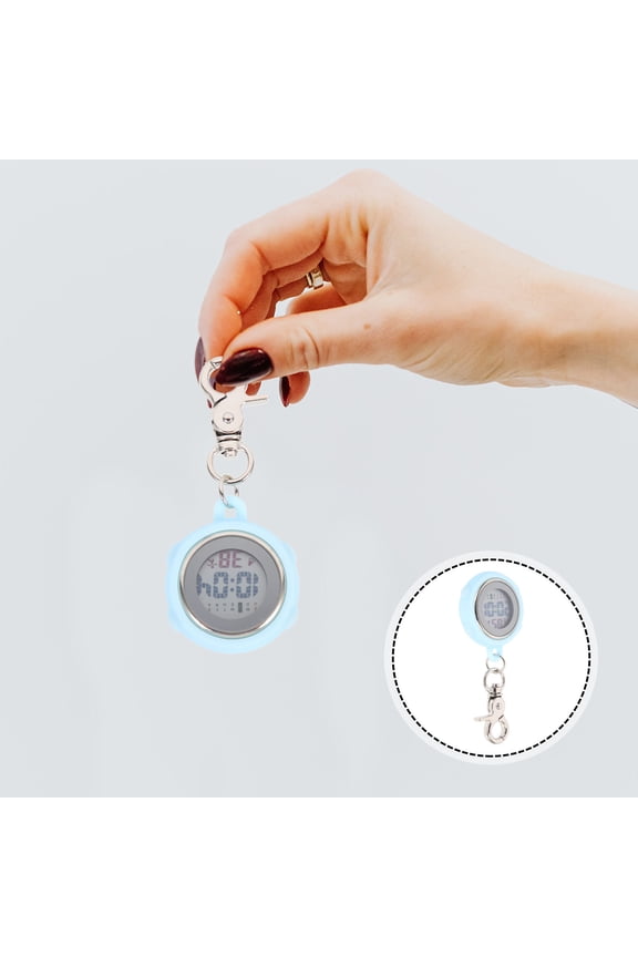 Small Digital Watch Clip On Student Exam Pocket Watch Sky-Blue Alloy 1Pack 3.9x1.7in