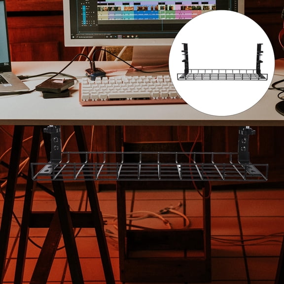 FONDOTIN Cord Organizers Wire Management Under Desk Black Steel 1Pcs 19.7X7.5X6.9In