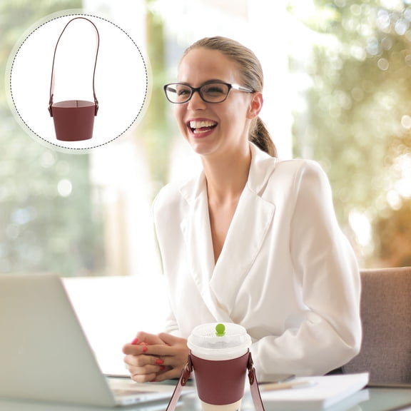 Phenofice 1Pc Coffee Sleeve with Handle Red PU