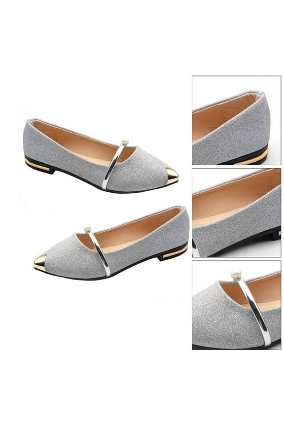 Worgeous Pearl Design Flat Shoes for Women Comfortable Rubber Silver Single Strap Non Slip Elegant
