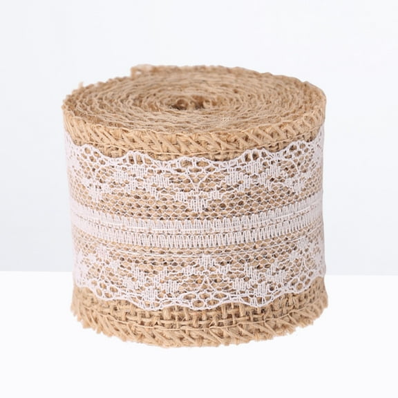 Worgeous Decorative Burlap Fabric Ribbons Jute Roll with Lace for Craft Gift DIY Projects 200x5cm (A)