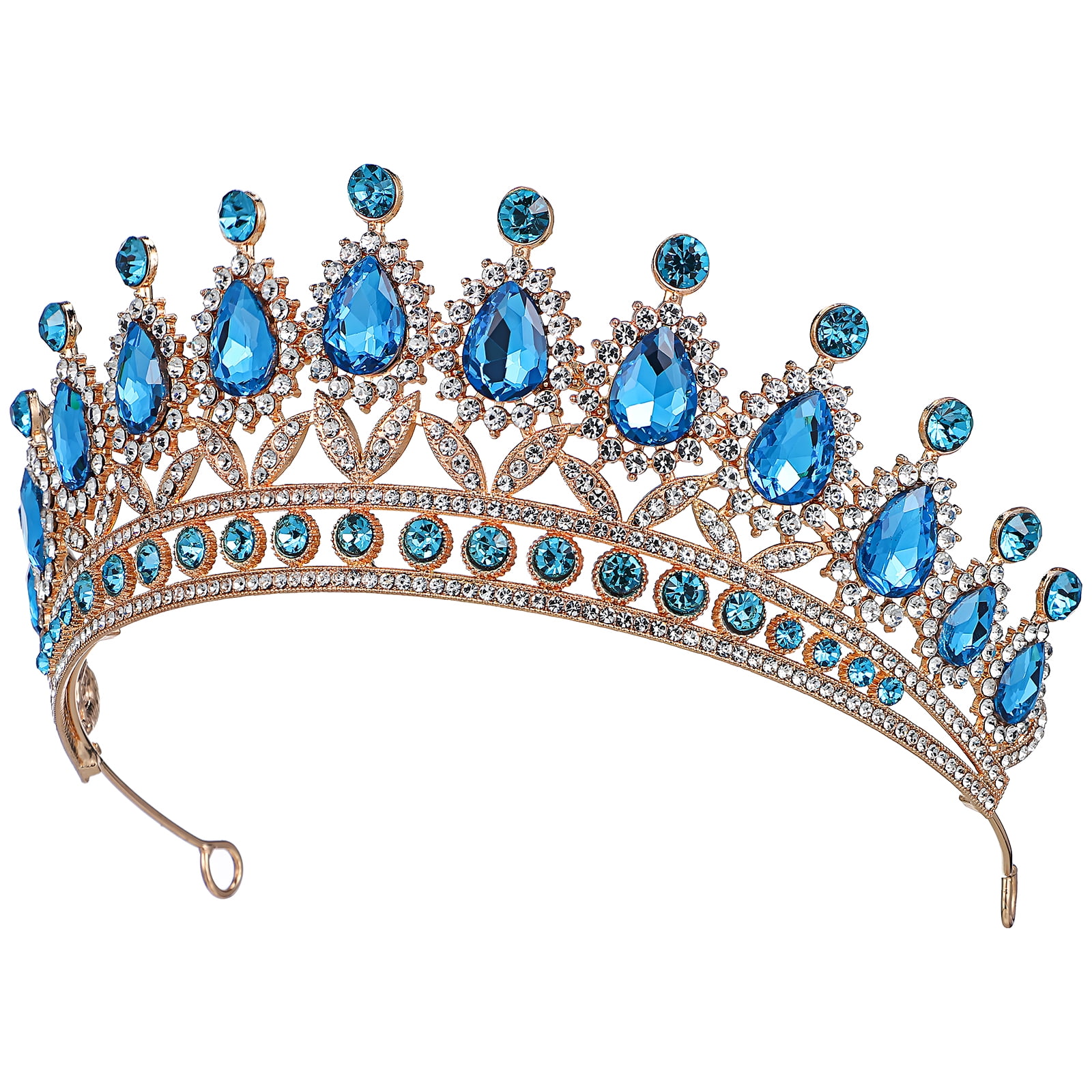 Worgeous Diamond Crown Hair Accessory Quinceanera Miss Bride Headband Sky-blue Zinc Alloy 16.00X16.00X6.50CM