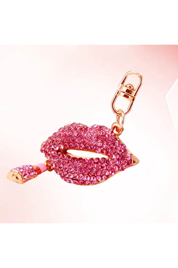 Diamond Key Ring with Hanging Pendant Design Made of Zinc Alloy and Rhinestone Pink