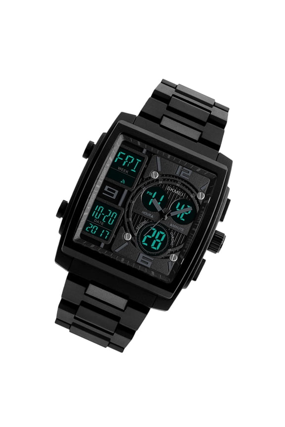 Digital Watch for Timekeeping with Stylish PU Band and 50M Waterproof Black Large Square Dial