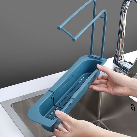 Worgeous Drying Rack Telescopic Sink Drainer Sponge Soap Holder 49X27X9CM Blue