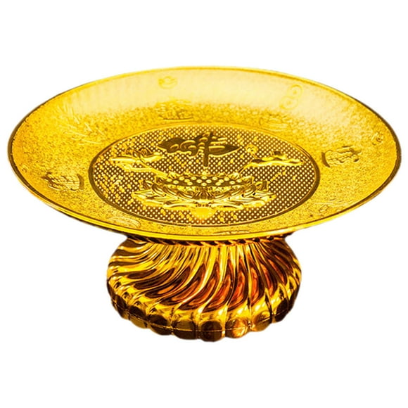 Worgeous Durable Golden Plastic Buddhist Offering Plate Vintage Fruit Storage Tray for Worship and Home Use 12.5 inches