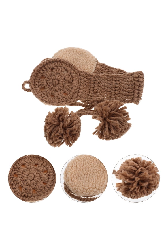 Vintage Style Knitted Earmuffs with Brown Pom Pom, Cozy Winter Ear Warmers for Men and Women