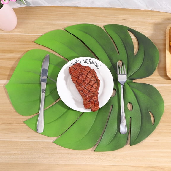 Worgeous Ecofriendly Turtle Leaf Shaped EVA Placemat for Kitchen Use Waterproof and Oilproof Green 2 Pcs