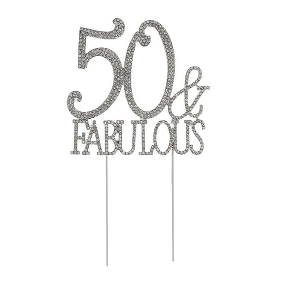 Worgeous Elegant Silver Alloy Cake Topper with Rhinestones for Birthday Party or Anniversary Decoration 50 Years