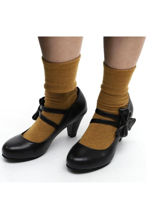 Worgeous Elegant Women's High Heels with Bowknot Design PU and Rubber Black 1 Pair