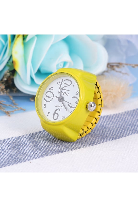 Fashion Watch Shaped Ring with Quartz Movement for Adults in Yellow Color Alloy Material Classic Design Fits Most Sizes