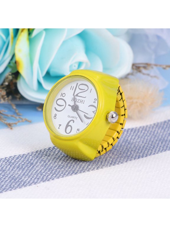 Fashion Watch Shaped Ring with Quartz Movement for Adults in Yellow Color Alloy Material Classic Design Fits Most Sizes