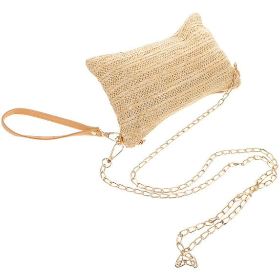 Worgeous Fashionable Weave Crossbody Purse Summer Bag with Chain Beach Woven Shoulder Bag Handbag Chain Braiding Purse for Women Girls