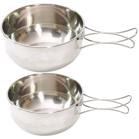 SWETRACE 1Set Foldable Handle Stainless Steel Bowl for Camping Backpacking and Outdoor Barbecue Meals