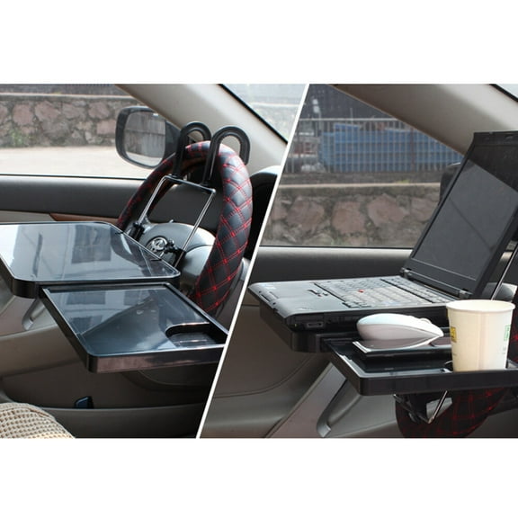 Worgeous Folding Laptop Tray with Drawer - Car Backseat Computer Bracket, Beverage Holder, Dining and Food Tray for Travel - Model 1504B Black