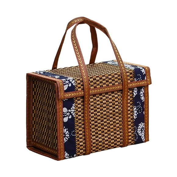 Worgeous Fruit Basket Shaped Woven Foldable Picnic Storage Rattan Gift Lovers Child Brown