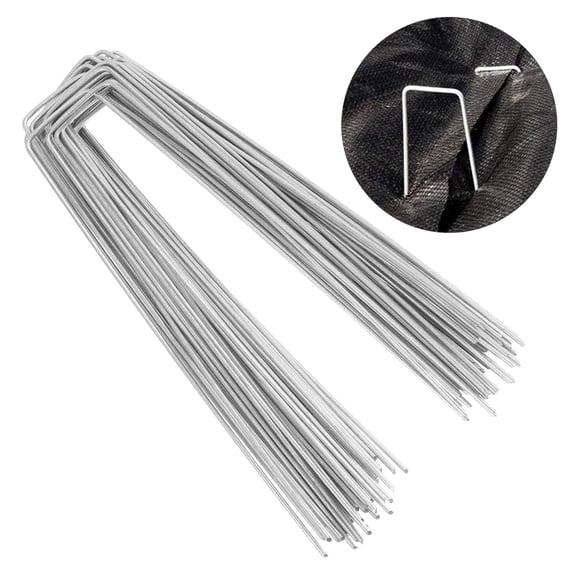RENACLIPY 100pcs Rust-Resistant Metal U-Shaped Garden Pegs Lawn Stakes for Outdoor Yard Landscaping and Secure Ground Anchors