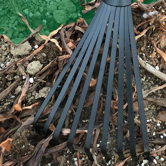 RENACLIPY Black Rubber Garden Rake with Ergonomic Handle for Weeding and Gardening Tasks