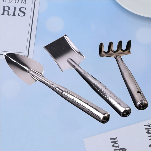 Worgeous Gardening Tools Set Portable Stainless Steel Shovel Rake Spade for Small Gardens and Indoor Plants 3 Pieces Silver