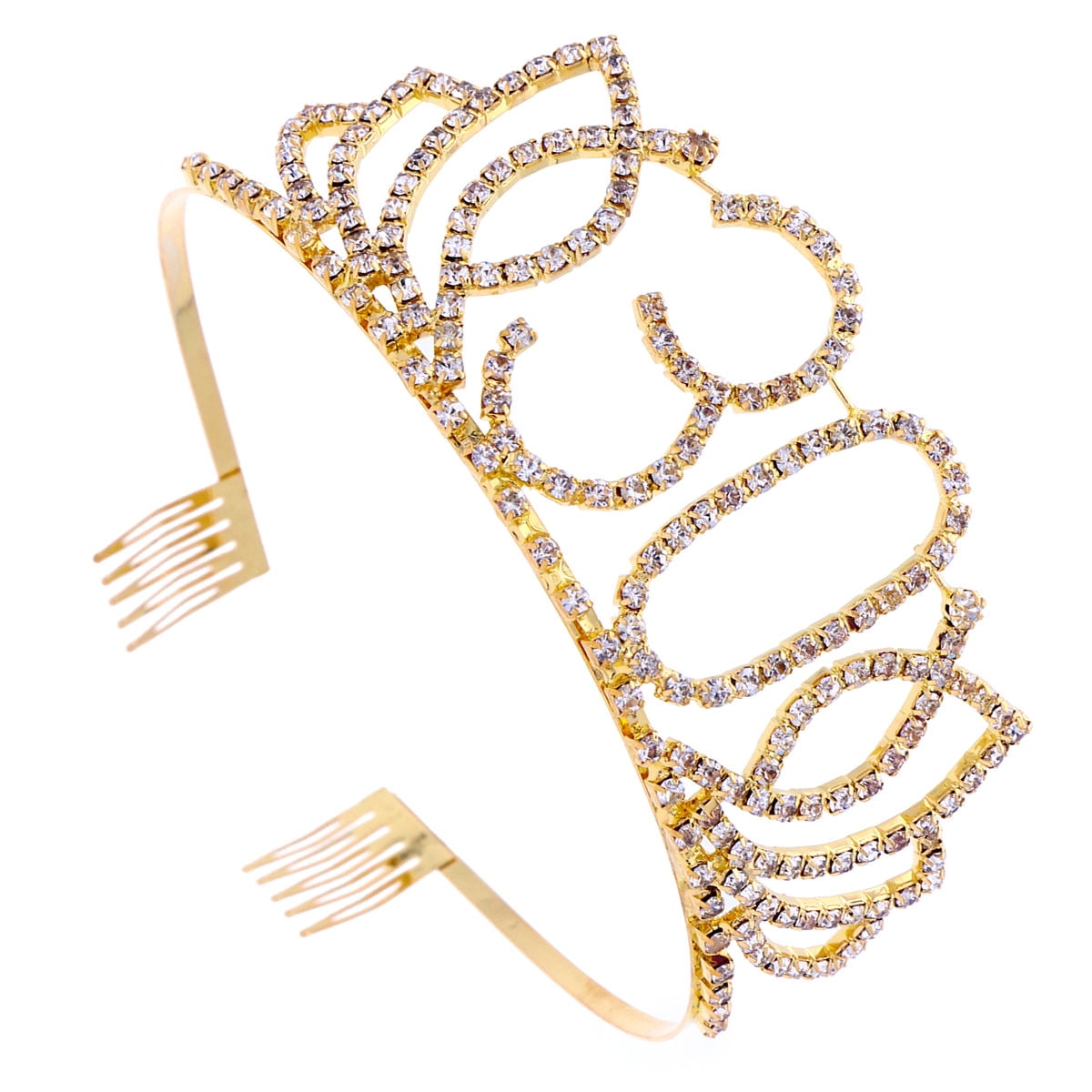 Worgeous Girl's 30th Birthday Tiara Crystal Rhinestone Birthday Tiara Queen Crowns Headband with Hair Combs Clip for 30th Birthday Party Prom Decorations (Gold)