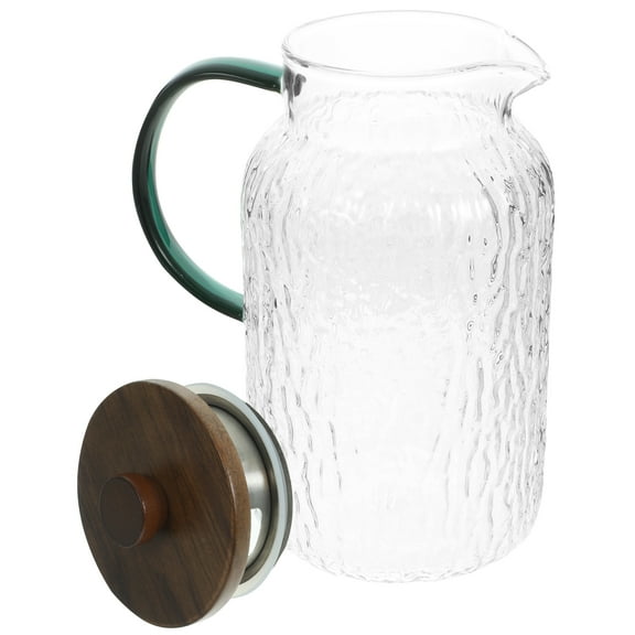 WHAMVOX Glass pitcher with Wooden Lid for Storage Large Capacity and Comfortable Handle 3.5L