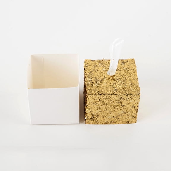 Worgeous Golden Glitter Paper Candy Favor Box for Parties Ideal for Baby Showers Weddings Birthdays 5x5x5cm