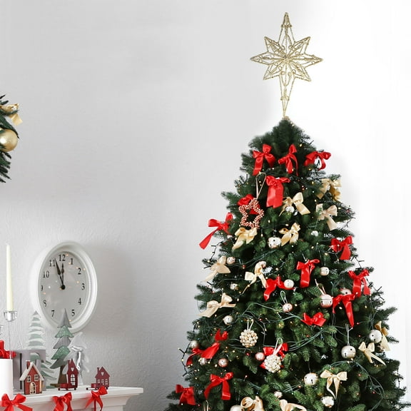 Worgeous Golden Star Tree Topper for Small Christmas Trees Iron Material Home Decoration 16x30cm