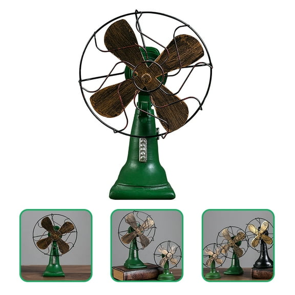 Worgeous Green Vintage Desk Fan Ornament Resin Retro Decor for Home Office Photography Prop 8.5 x 6.5 x 5.5 inches