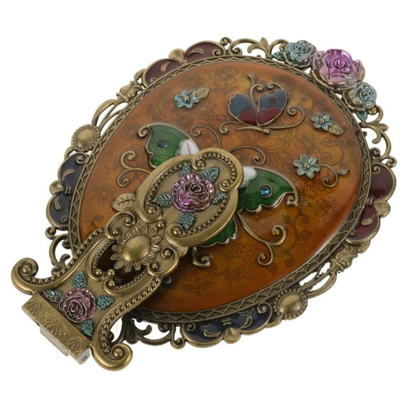 Worgeous Hand Mirror with Handle Vintage Handheld Fold Miss Travel Golden