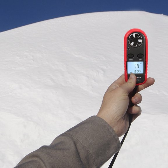 Worgeous Handheld Anemometer for Outdoor Use Measures Wind Speed Temperature Humidity Black Plastic