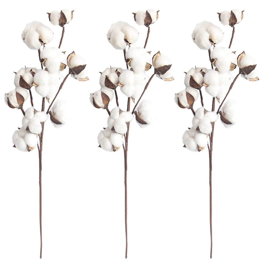 Phenofice Dried Cotton Stems White Artificial Flower Filler Home Decor 3Pcs 21X6X2In