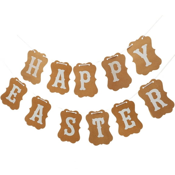 Worgeous Happy Easter Banner Decorative Paper Party Hanging Decor for Festive Indoor Celebration Brown 1 Set