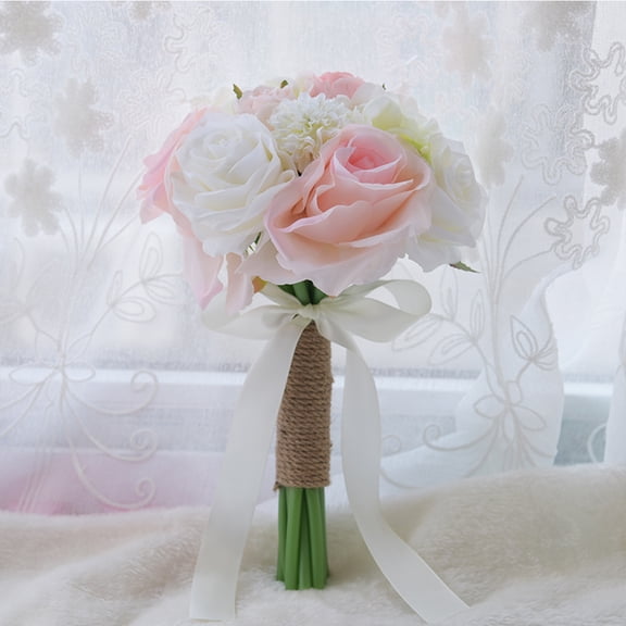COSMOBETTY Round Wedding Bouquet Silk Cloth Pink For Women Bridal Use 1Pcs 6.3X6.3X11In