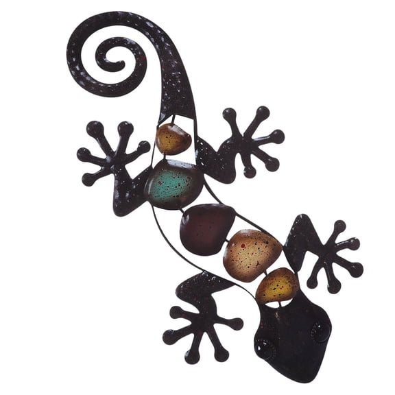 FONDOTIN Iron Gecko Shaped Decors Multi Color Wall Art for Indoor Outdoor Use