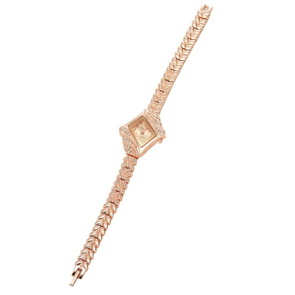 Worgeous Lady Women Quartz Rhinestone Crystal Wrist Watch Rhombus (Golden)