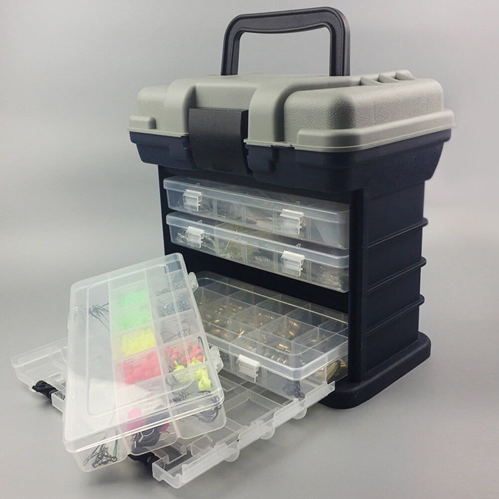 Worgeous Large Grey Tackle Box with Double Deck Design and 4 Removable Storage Drawers for Outdoor Fishing Use