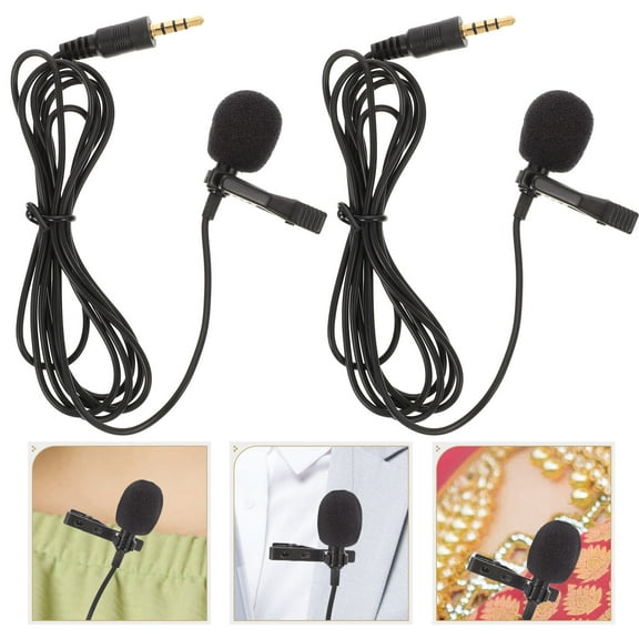 Phenofice Lapel Microphone Black 2Pcs 5.9x0.6x0.6in