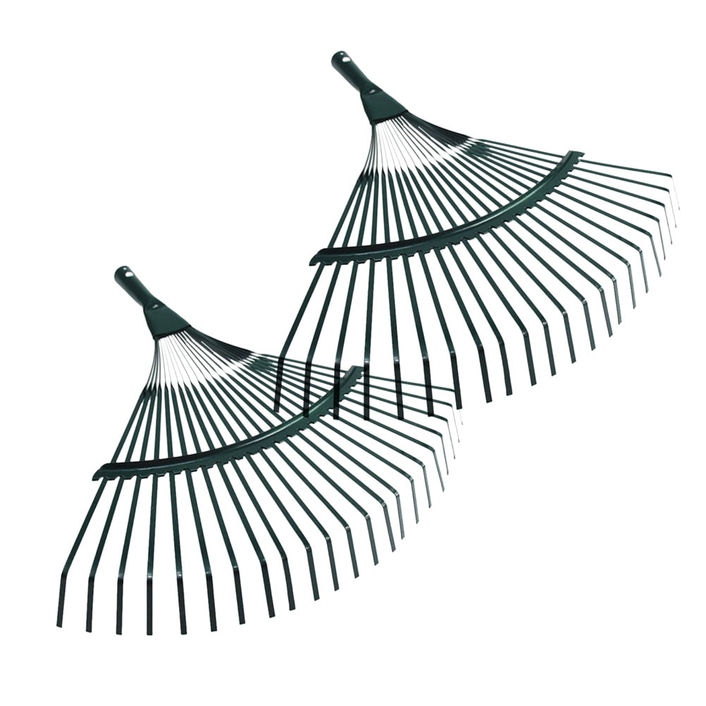 FONDOTIN 2-Pack Yard Rake with 22 Metal Teeth, Dark Green Handle for Garden Cleanup, Lawn Leaf and Weed Removal Tool