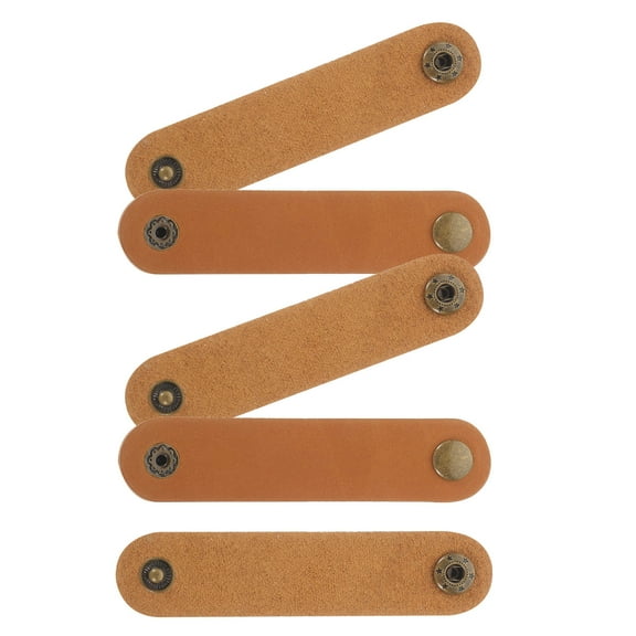 Worgeous Leather Cable Organizer Straps for Household Use Made of Durable Cowhide Brown Various Cables 5 Pieces