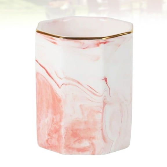 Worgeous Marble Pen Holder Pink with Gold Rim Cup Pattern Storage