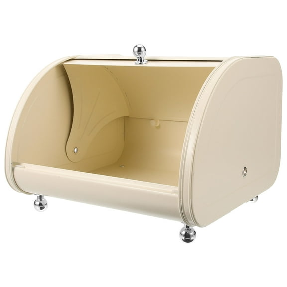 Bread Box for Kitchen Countertop Made of Sturdy Carbon Steel with Sealing Lid Beige Color Small Size