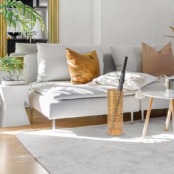 Worgeous Metal Umbrella Holder for Home Golden Color Multifunctional Storage Artifact with Round Design and