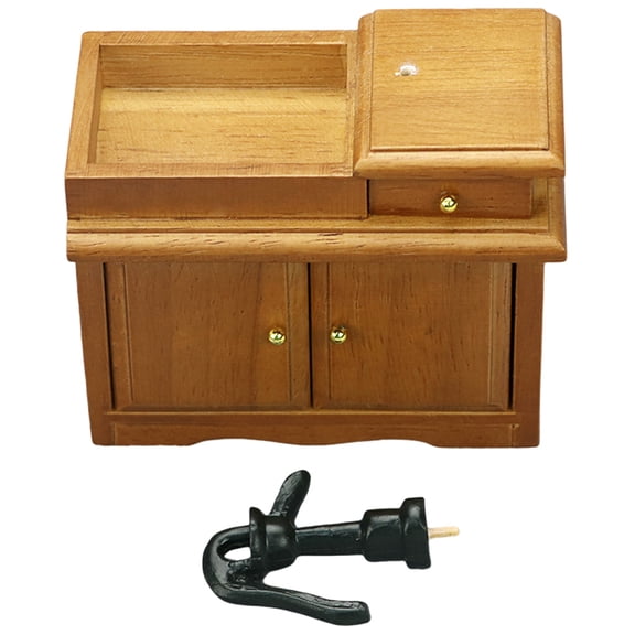 RENACLIPY Dollhouse Bathroom Sink Miniature Furniture Set Realistic Design Oak Wood